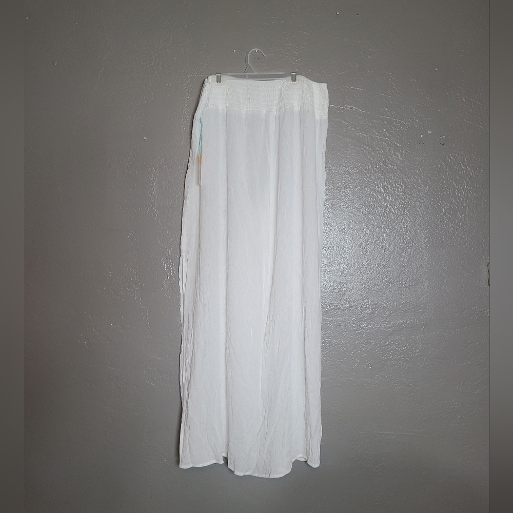 Kona Sol Women’s L White Wide-Leg Smocked Waist Cover Up Pants W/ Side Slit NWT - Picture 3 of 11
